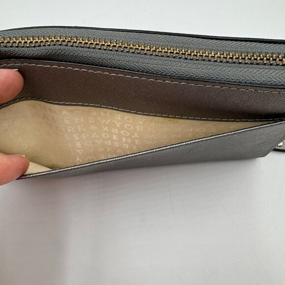 Kate Spade New York Gray Leather Zip-Around Wallet With 12 Card Slots & Interior - Picture 4 of 14